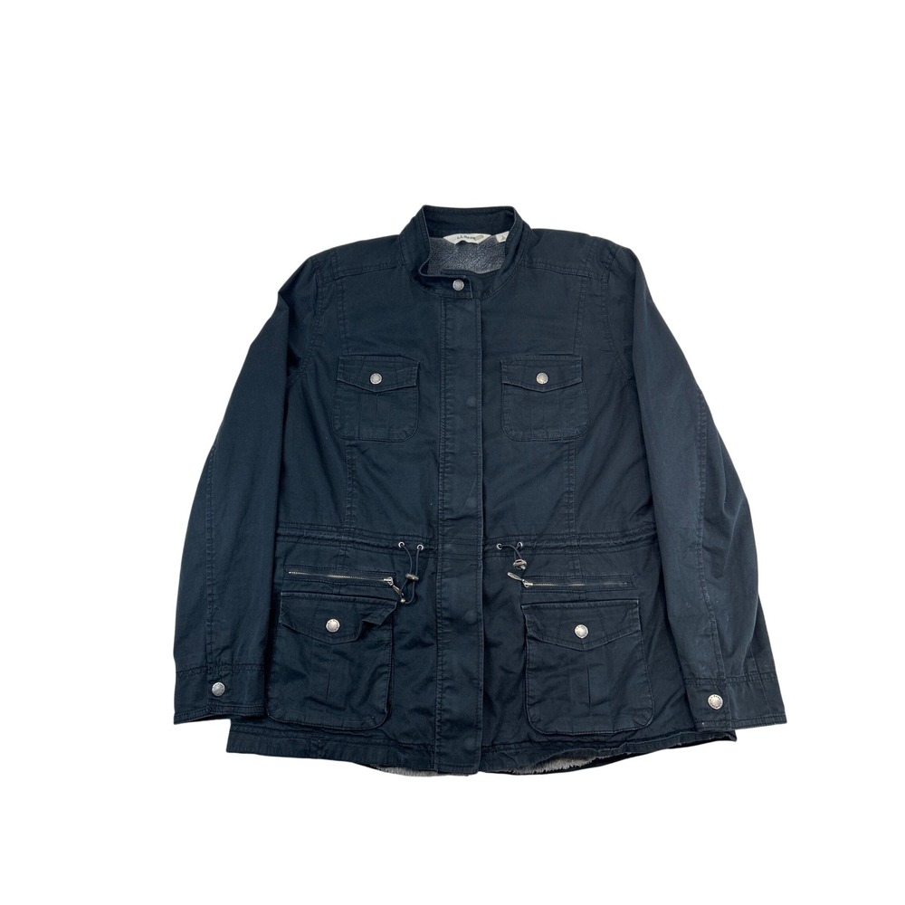 L.L. Bean Utility Jacket Womens L Black Fleece Lined Field Coat Gorpcore VTG‎